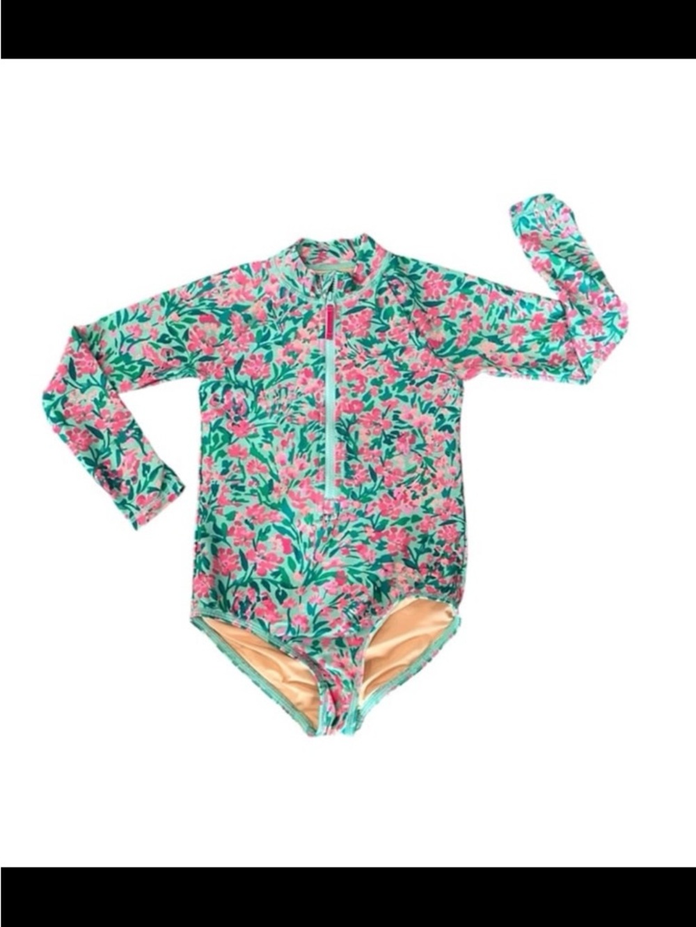 Crewcuts Girls Long Sleeve Rash Guard One Piece Swimsuit Floral UPF 50+ 4-5